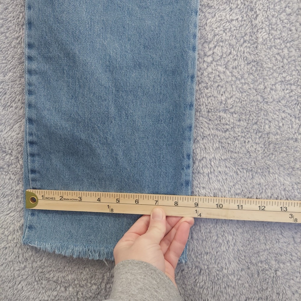 Stradivarius Straight Leg Jeans Women Size 2 Light Distressed Raw Hem High Rise - Picture 8 of 12